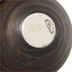 Richard Baxter; studio pottery vase in blue tones with metallic bands, H12cm  