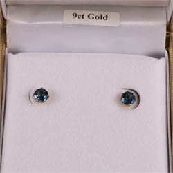 Pair of 9ct gold London blue topaz stud earrings, boxed, D5mm