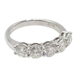 18ct white gold five brilliant cut diamond stone ring, hallmarked, total diamond weight 1.58 carat   