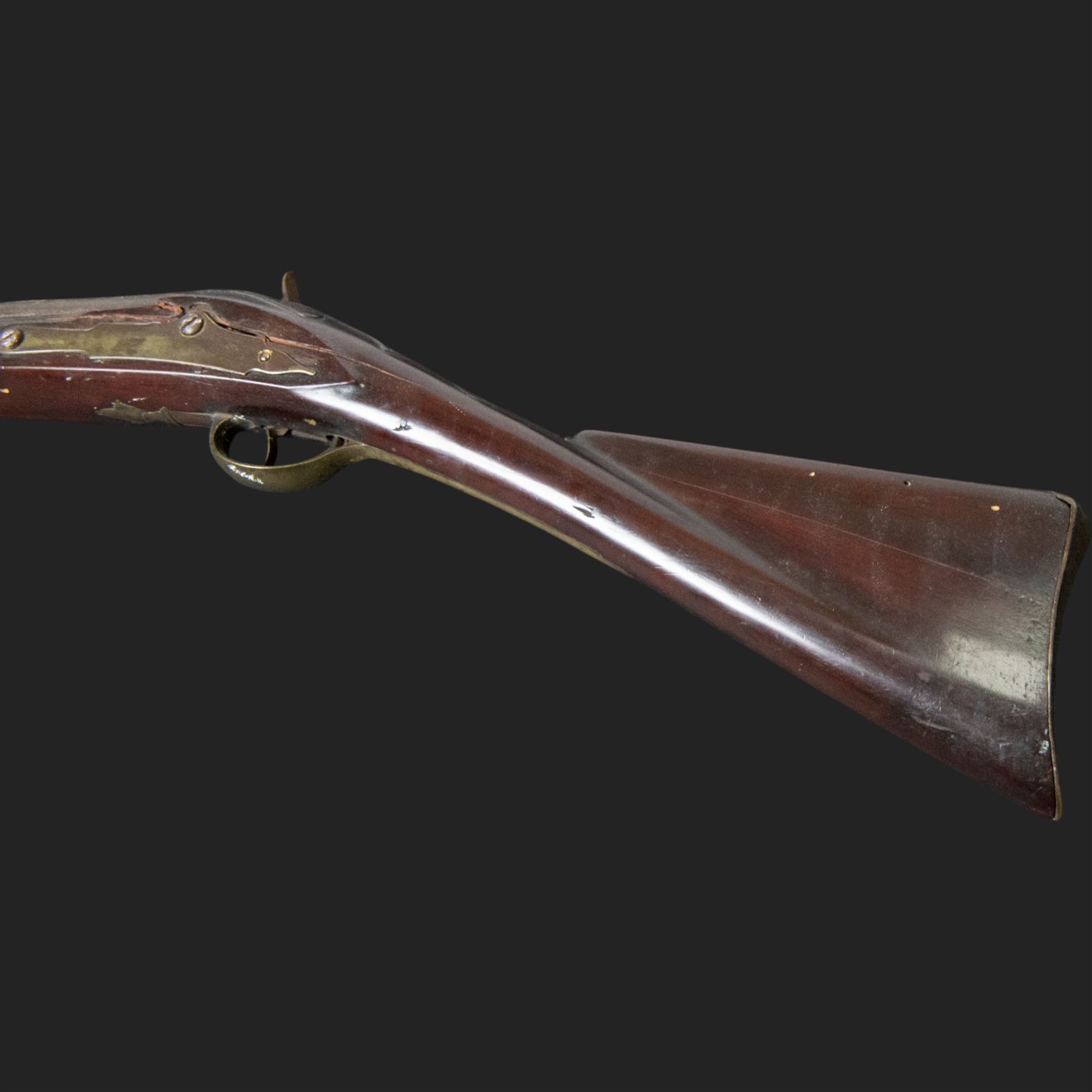 19th century Indian Brown Bess style flintlock musket, the 138cm round steel barrel ram rod beneath, overall L174cm