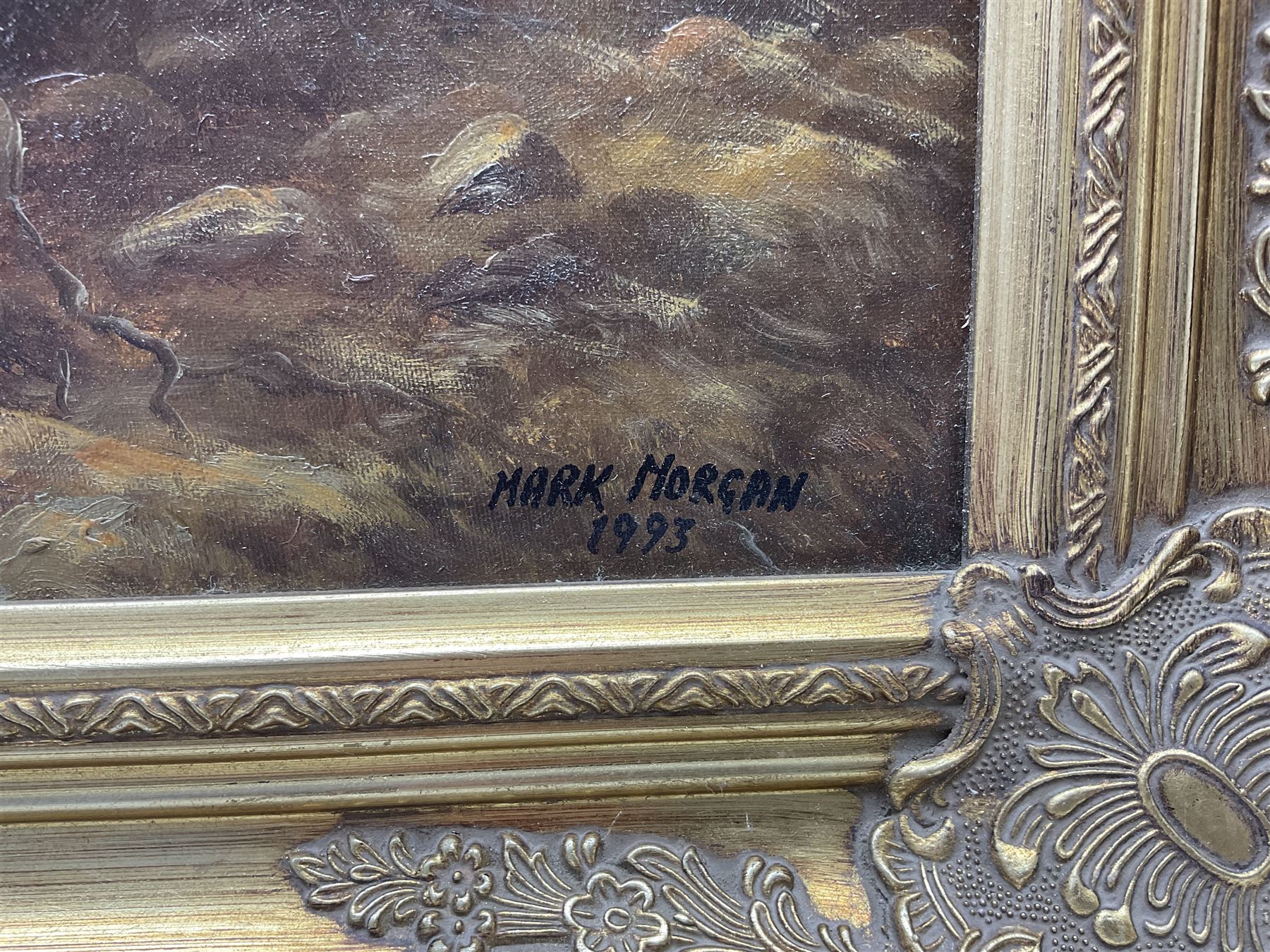 Mark Morgan (20th century): A Hasty Retreat, oil on canvas laid on to board signed and dated 1993, 60cm x 90cm