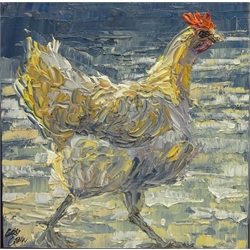 Chicken, oil on board signed by Chris Geall (British 1965-) 15.5cm x 15.5cm  