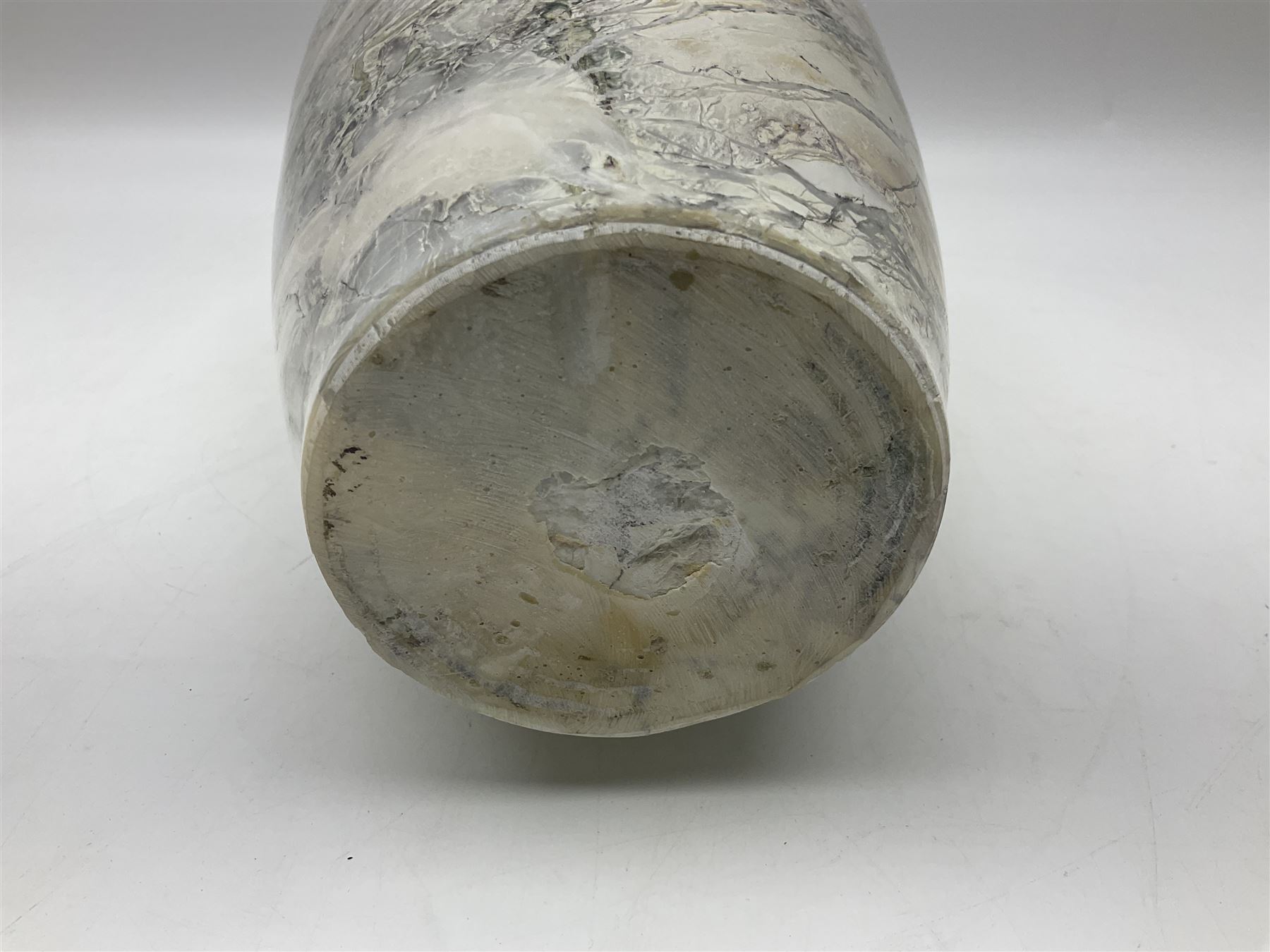 White marble vase, of baluster form, with grey, gold and green undertones, H30cm