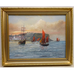  Robert Sheader (British 20th century): Fishing Boats in Scarborough Harbour, oil on board signed 34.5cm x 44.5cm  