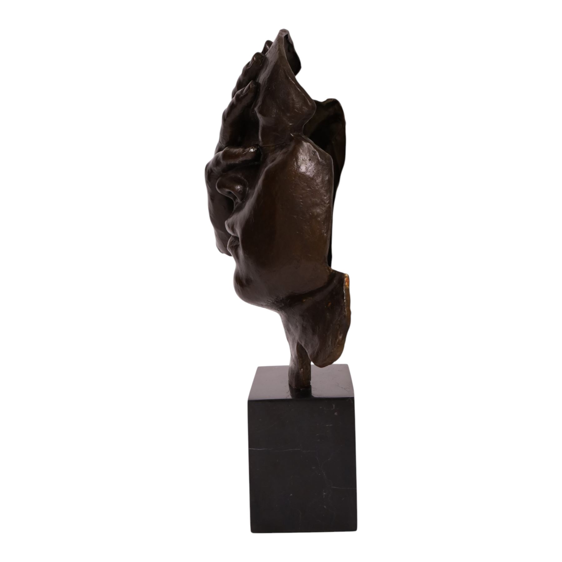 After Salvador Dali (Spanish 1904-1989): Reflection, bronze figure with hand covering the face, H43cm