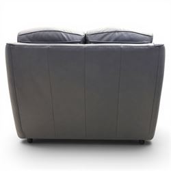 Parker Knoll - 'Boston' grey leather two seater sofa, with zip in cushions and shaped arms, raised on dark feet