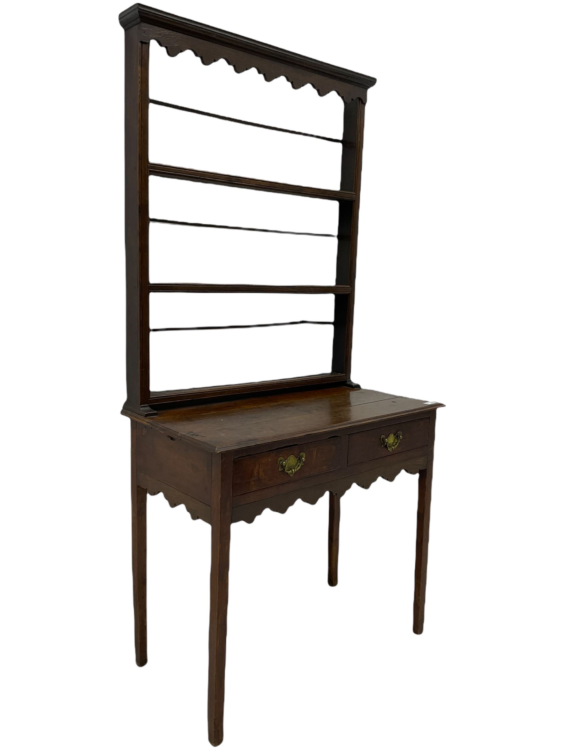 Georgian oak lowboy side table, fitted with two drawers, with plate rack