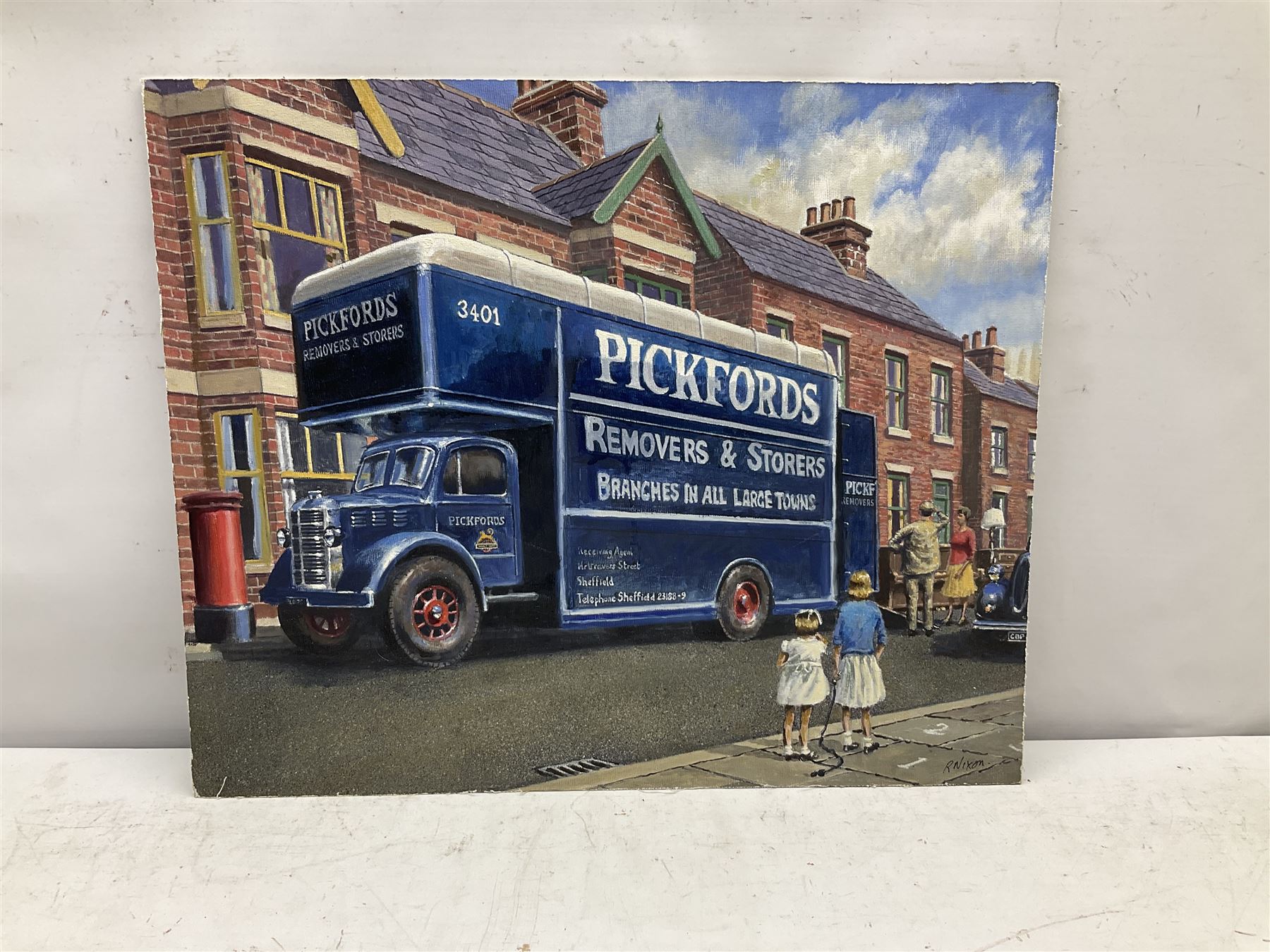 Robert Nixon (British 1955-): 'Pickfords Removers & Storers' Van, oil on board signed 42cm x 52cm (unframed)