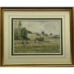 John Bowman (Staithes Group 1872-?): Haytime and a Watermill, two watercolours one signed, the second signed verso 24cm x 34cm (2)