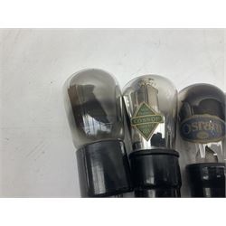 Eleven vintage radio valves, makes include Cossor, Osram, Philips etc. Including one small X-Ray tube.