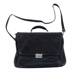 Black soft leather fitted brief case with shoulder strap W40cm, H30cm