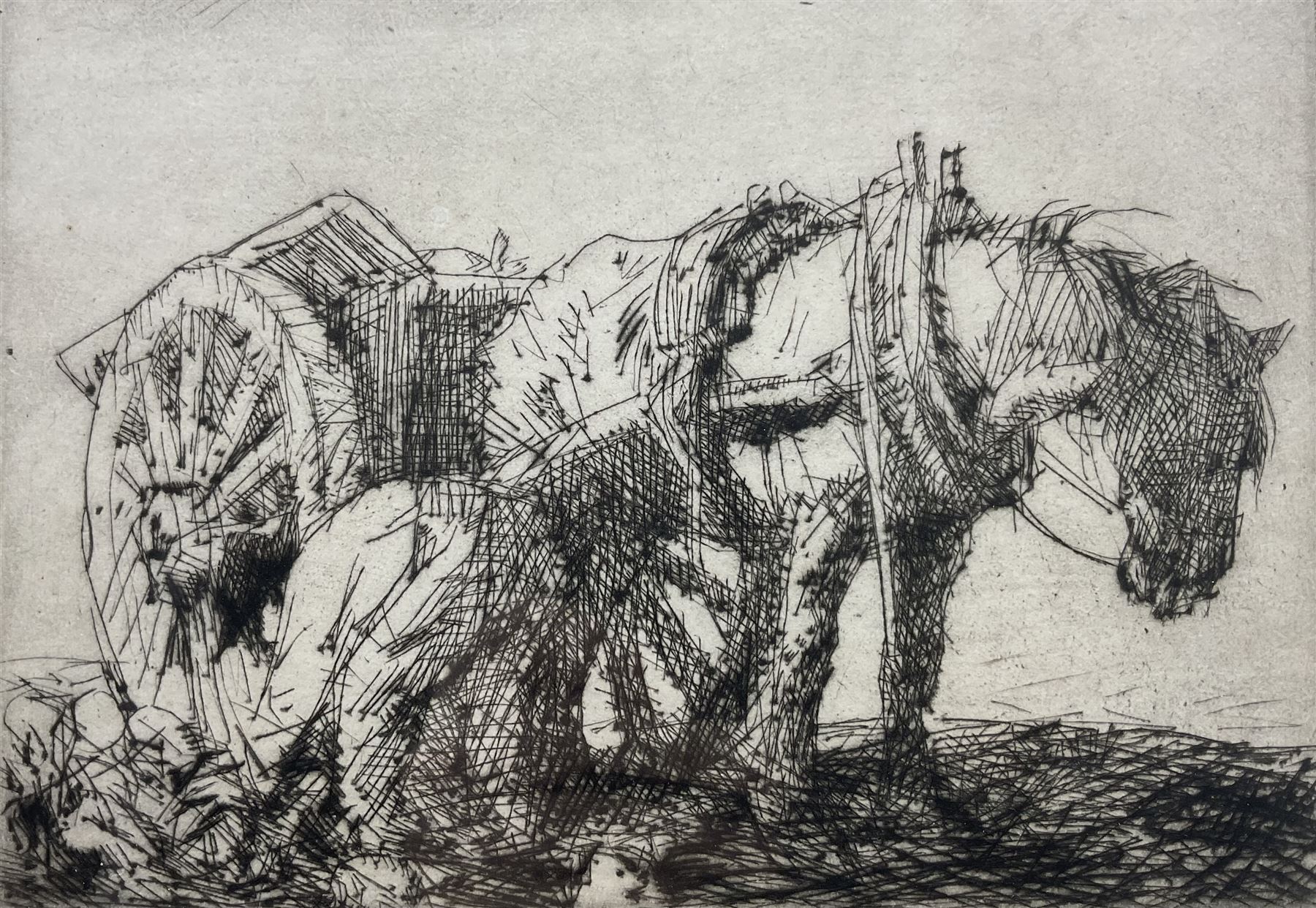 Edmund Blampied (British 1886-1966): 'Gathering Turnips', drypoint etching signed in pencil 12cm x 17cm 