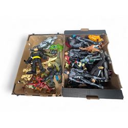 Collection of action figures and similar toys, including Dinosaurs, Batman, Scooby Doo, Dr...