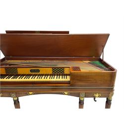 James Rigg, London -early 19th century mahogany and maple square piano c1817, with a 68 key compass (A-C) original hammers, jacks and felt, satinwood interior with ebony and ivory keys, the fretwork interior back inscribed 'James Rigg, 3 Providence Row, Finsbury Square, London', decorated with twist gilt metal edging, fitted with three drawers, on Gillows design turned and reeded supports with brass cups and castors.

This item has been registered for sale under Section 10 of the APHA Ivory Act