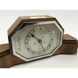 Mid to late 20th century walnut mantel clock by 'Elliot' (W29cm), and an Edwardian mahogany dome top mantel clock (H20cm)