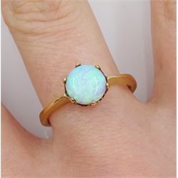 9ct gold single stone round opal ring, hallmarked 