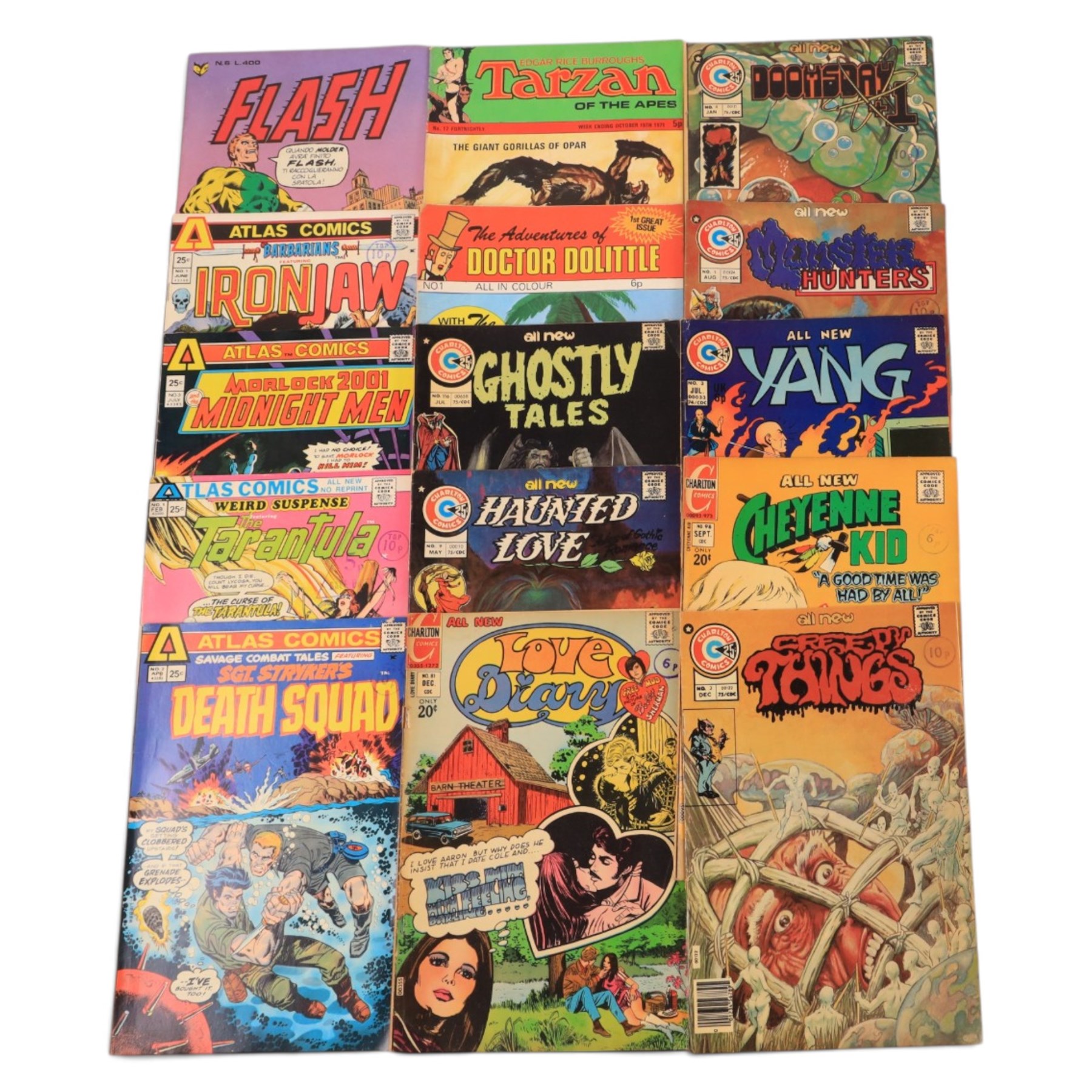 Collection of Bronze age and later Charlton, Atlas, Gold Key and similar comic books, titles including Midnight Tales, Planet of the Vampires, Ripley's Believe It Or Not, Star Trek, Beyond The Grave, Cougar, Doomsday 1, Love Diary, Police Action, The Destructor, The Brute, Baron Wierwulf's Haunted Library, The Many Ghosts of Doctor Graves, Wulf the Barbarian, Korak Son of Tarzan, Iron Jaw, The Scorpion, Ghost Manor, Ghostly Haunts, Ghostly Tales, The Tarantula etc
