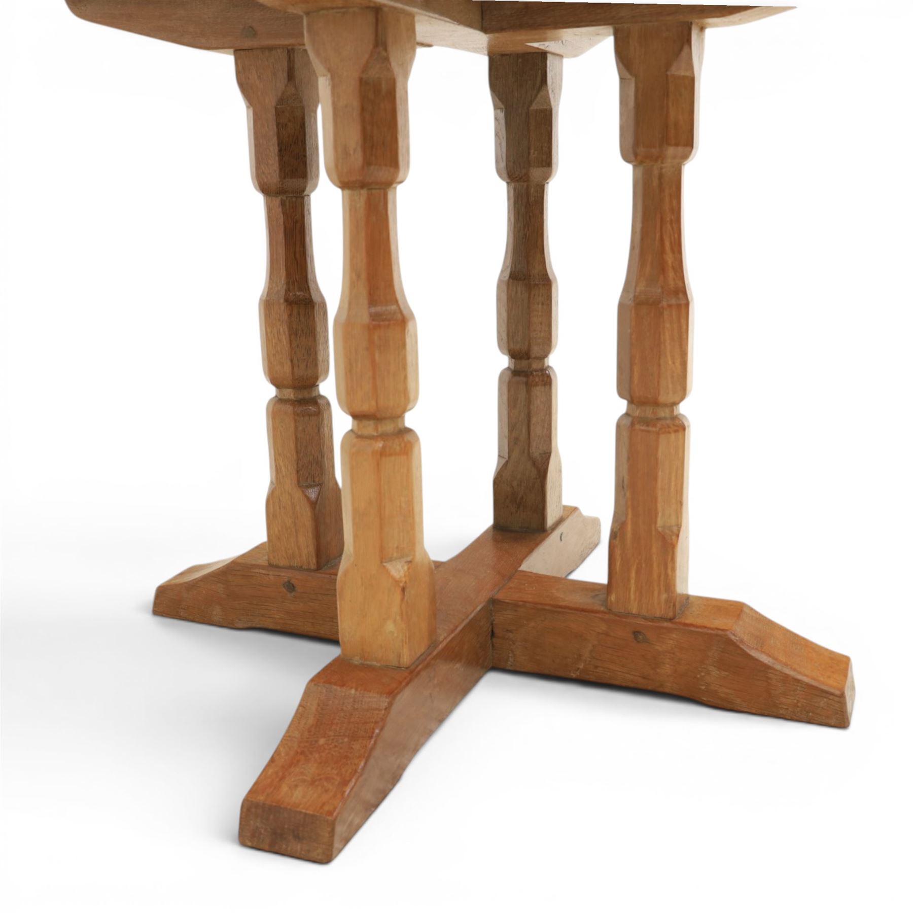 Yorkshire Oak octagonal occasional table, adzed top raised on four chamfered supports