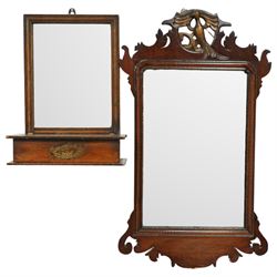 Set of two Georgian mirrors - Toilet mirror with drawer, Fret Mahogany design wall mirror, with hoho bird motif, (2) Wall mirror 74x34cm, Toilet Mirror 44x22cm 