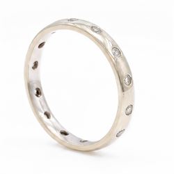 9ct white gold diamond wedding band, rubover set with fourteen round brilliant cut diamonds, hallmarked