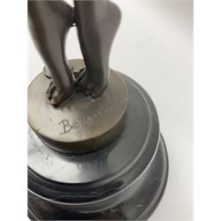 Art Deco style bronze figure of a dancer, after 'Berrard', raised upon a circular base, with foundry mark, H49cm