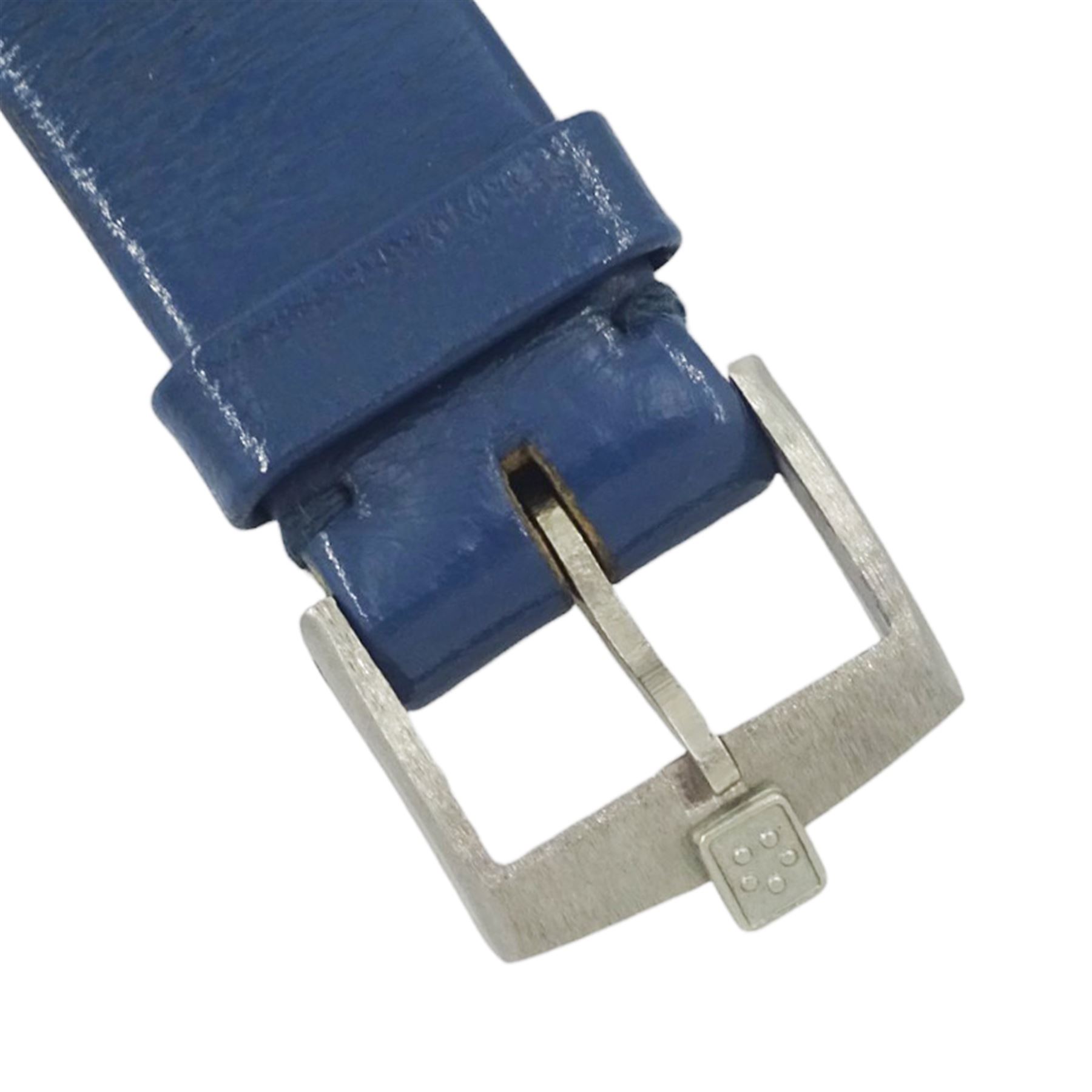 Eterna Matic 1000 gentleman's stainless steel automatic wristwatch, blue dial with baton hour markers and date aperture, on original blue leather strap, with original buckle, boxed