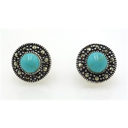  Pair of silver, turquoise and marcasite stud ear-rings stamped 925  