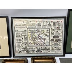 Framed photograph of Langdale Valley by G.P.Abraham, together with framed embroidered silk, a framed map, two framed portraits and six prints of city and country scapes, largest H32cm, L43.5cm 