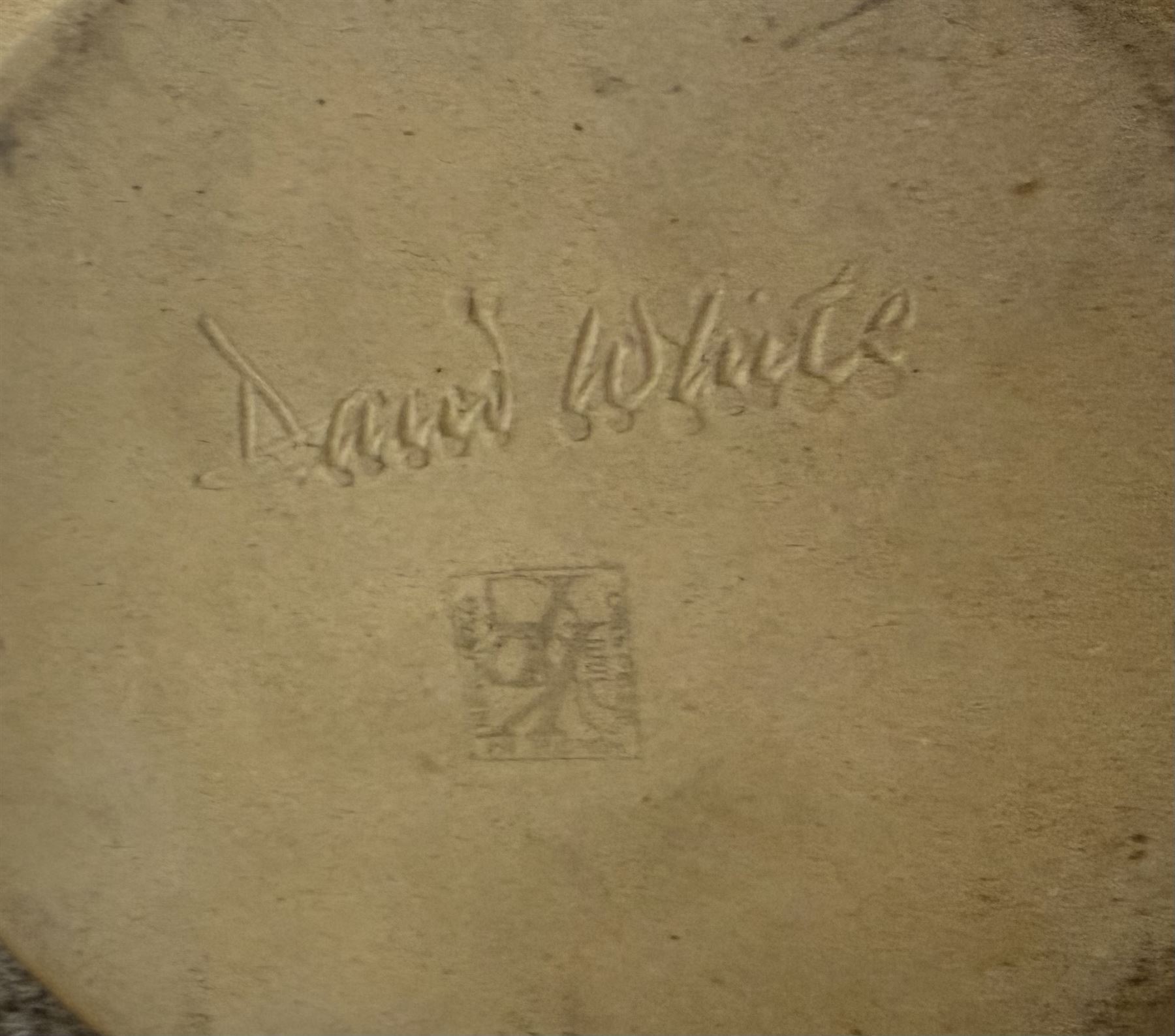 David White pottery lamp, of baluster form with elongated neck, with a brown spiral pattern on a cream ground, without shade H52cm