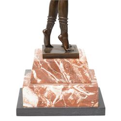 After Demetre Chiparus - Art Deco style bronze figure of a dancer on a stepped marble base and with foundry mark H49cm