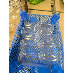 Collection of Royal Doulton Dickensian Ware ceramics, including chargers, teacups and saucers, bowls etc together with a quantity of drinking glasses, lacquered eggs, etc