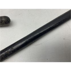 Early 20th century British Army Officer’s leather covered swagger / sword stick by Swaine & Adeney of 185 Piccadilly London; 34.5cm double edged spear point blade with etched foliate decoration and retailer’s details; stamped 'Forged in London' to the edge of the ricasso; L59.5cm overall