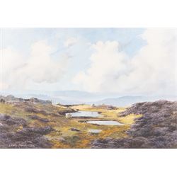 Lewis Creighton (British 1918-1996): Sheep on a Heather Moorland, oil on board signed 50cm x 72cm
