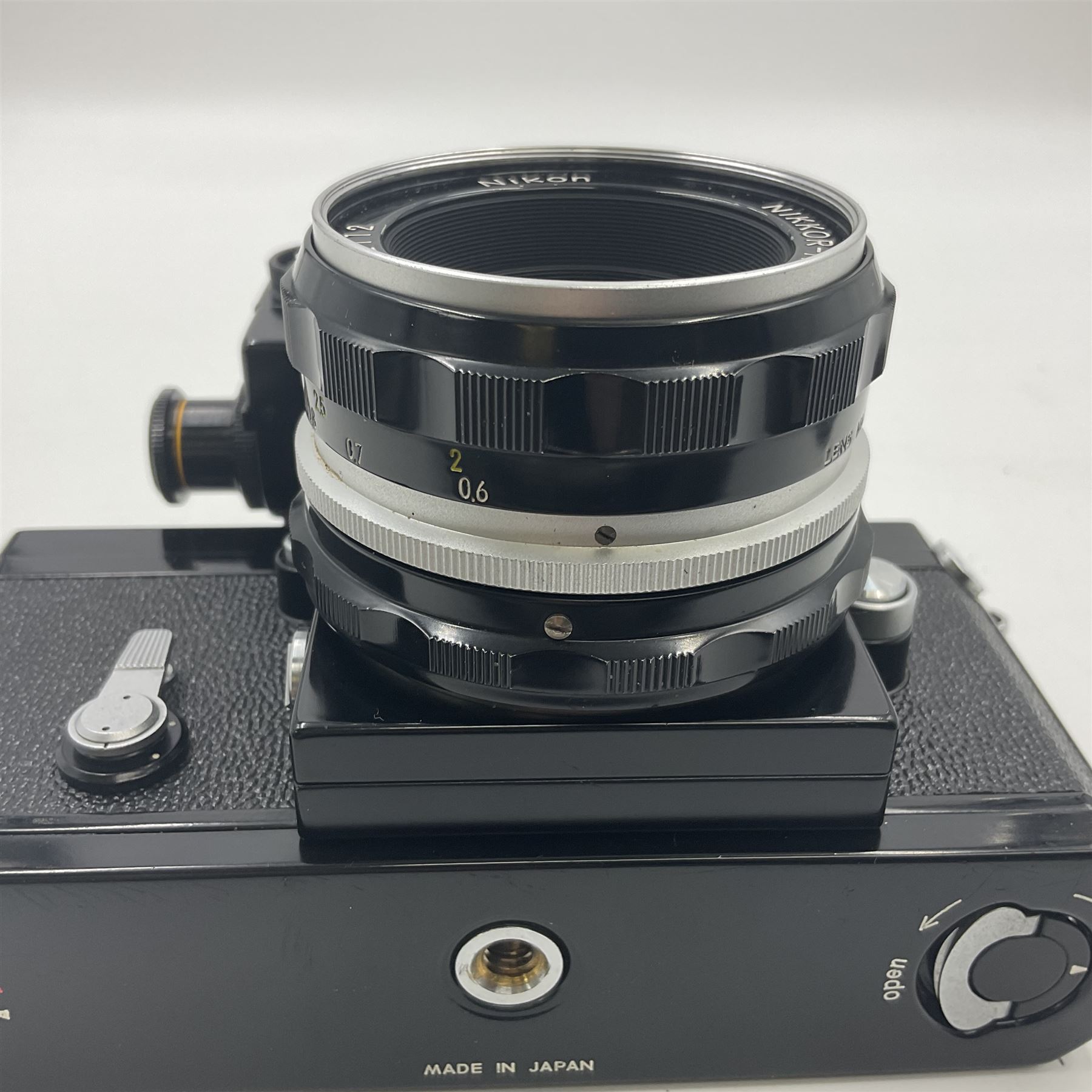 Nikon F Photomic camera body, serial no. 6543350, circa 1964, with 'Nikon NIKKOR-H Auto 1:2 f=50mm' lens, serial no. 1002112