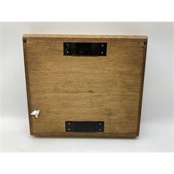 Benson and Hedges countertop glazed display cabinet, the glass hinged lid with white labelling of various cigarettes and cigars, the gilded metal bands with black lettering, W38cm D33cm H8cm