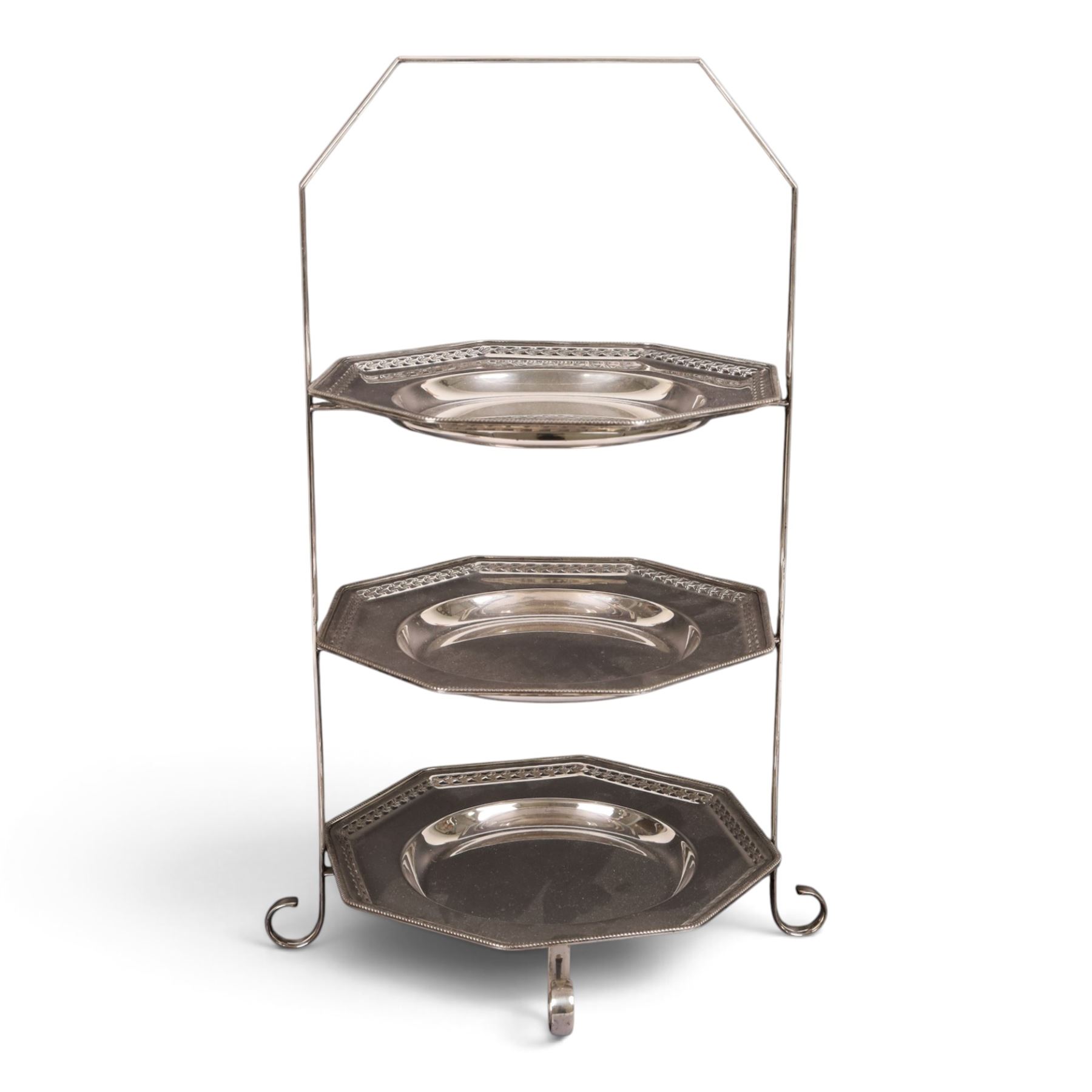 Mappin & Webb Princes Plate three level cake stand, H43cm 