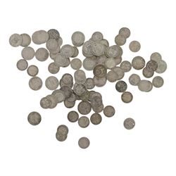 Approximately 163 grams of Great British pre-1920 silver sixpence and threepence coins