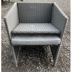 Square rattan garden table and four tuck-away chairs - THIS LOT IS TO BE COLLECTED BY APPOINTMENT FROM DUGGLEBY STORAGE, GREAT HILL, EASTFIELD, SCARBOROUGH, YO11 3TX