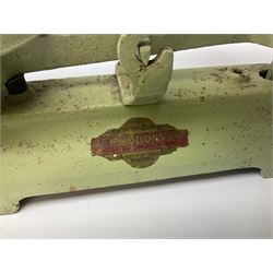 Chalwyn Tropic oil lamp, together with additional glass for Chalwyn lamps and vintage green painted metal Siddons kitchen scales with weights