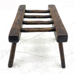 19th century Irish pine and oak barrel stand, H frame with a series of wedge jointed cross rails, on four splayed supports 