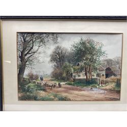 Henry Charles Fox RBA (British 1855-1929): Driving Sheep, pair watercolours with gouache signed and dated 1915, 36cm x 55cm (2)