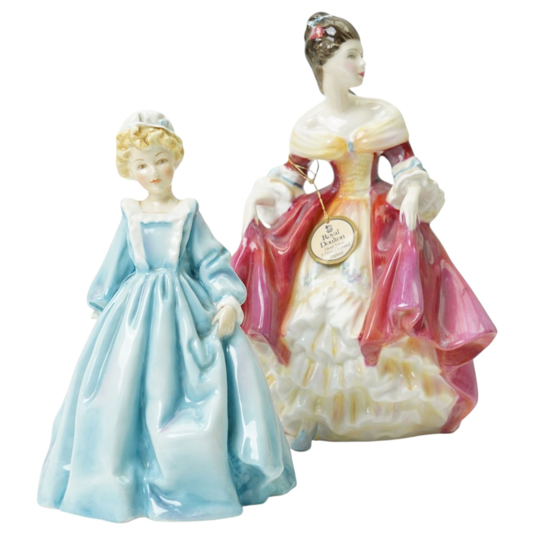 Royal Doulton figure Strolling HN3073, another Eventide HN2814, another Southern Belle HN2229, Royal Worcester figure Grandmothers Dress and an Italian figure (5)