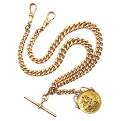  9ct rose gold watch chain with sovereign  