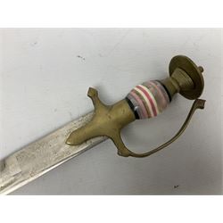 Early 20th century Indian ebonised sword stick, the 59.5cm blade with punched decoration and horn grip L94cm overall; and a reproduction Indian tulwar with scabbard (2)