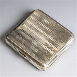 1920s silver cigarette case, with engine turned decoration and engraved monogram, hallmarked John Henry Wynn, Birmingham 1929