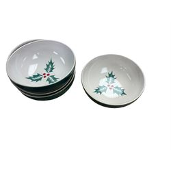 Denby Holly pattern Christmas ceramics, comprising four dinner plates, four side plates, and four bowls 