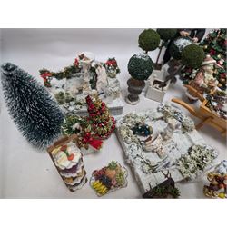 Dolls house conservatory and garden accessories, including sofa and chairs, trees, plants, paintings, Christmas decorations, etc 