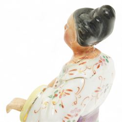 Pair of Ernst Bohne & Sohne Chinese standing figures with moving hands H11cm, blue anchor marks