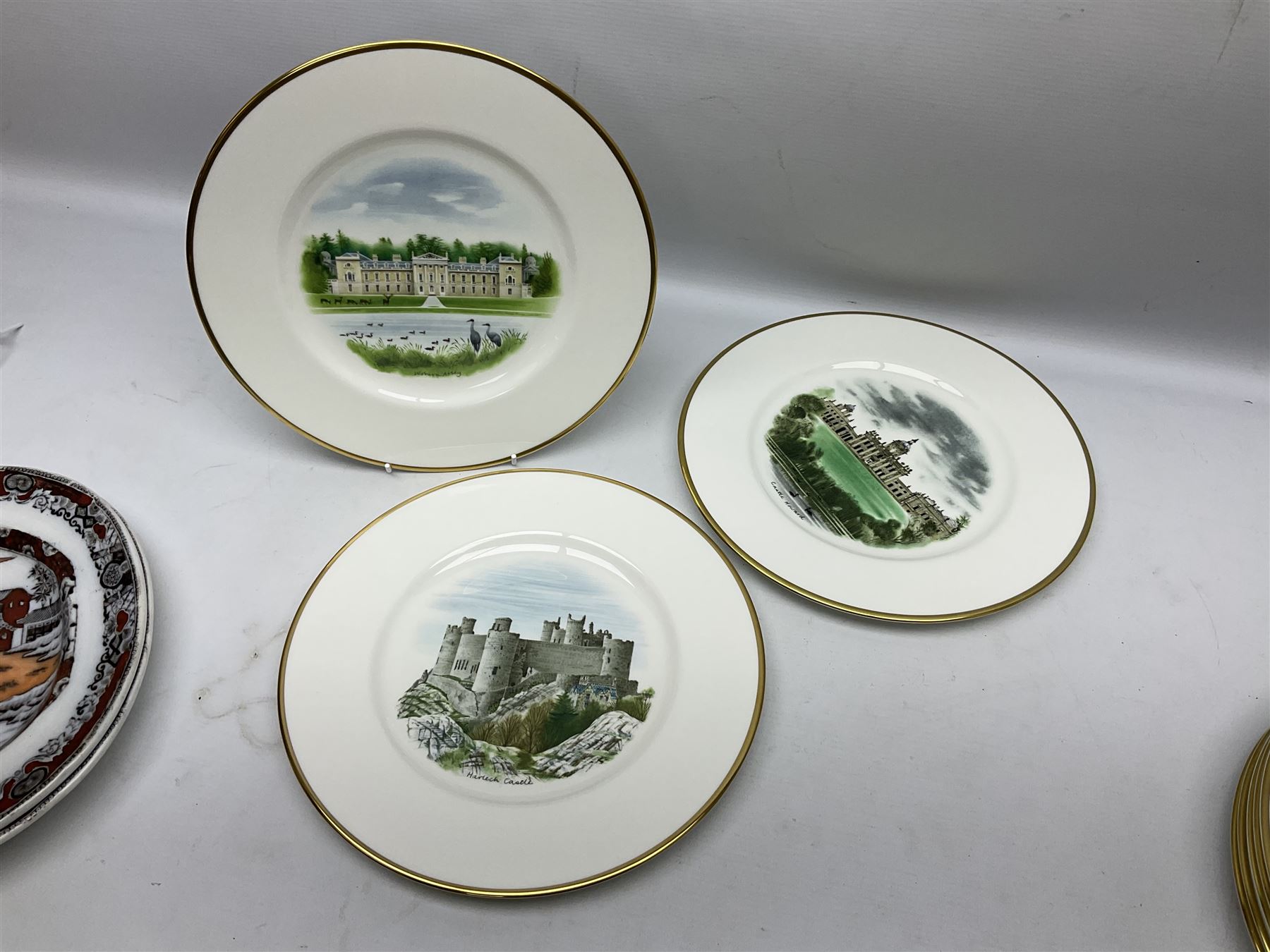 Pair of 19th century Ashworths Ironstone meat plates, with impressed and printed marks to reverse, and set of eight Wedgwood collectors plates