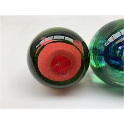 Collection of glass paperweights to include three Wedgwood examples modelled as birds, two Rosenthal faceted examples, a millefiori example, together with art glass examples to include Eirian swirled teardrop and another teardrop shaped paperweight by Caithness